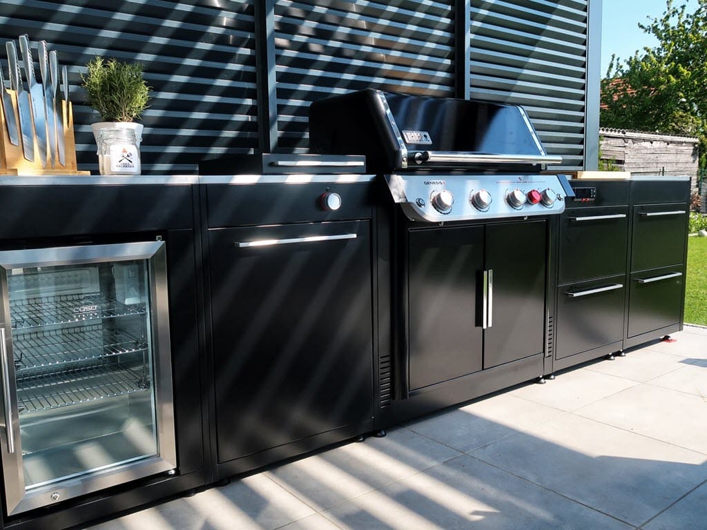 Modular BBQ Kitchen outdoor kitchen with stainless-steel worktop in the garden